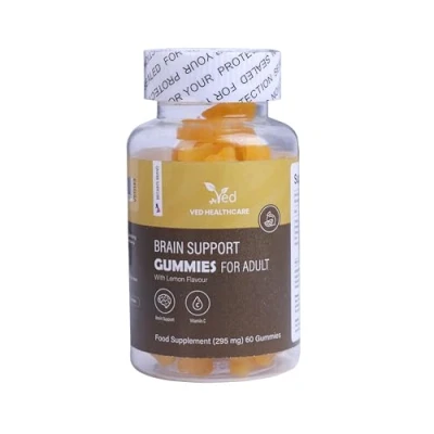 Image of Ved Brain Support Gummies for Adult ; BSA Chews Lemon Flavour, Raw Unfiltered Omega 3 6 9 &amp; DHA Gummies, Vegetarian Vegan Health Supplement Men and Women 60 20 Days’ Supply