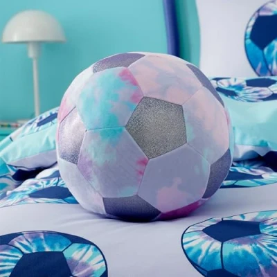Image of Catherine Lansfield Kids Tie Dye Football Shaped Cushion Lilac