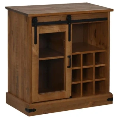 Image of vidaXL Sideboard HALDEN 80x40x80 cm Solid Pine Wood Sliding Door, Ample Storage, Honey Brown Finish, Modern Design for Living Room/Bedroom/Hallway**