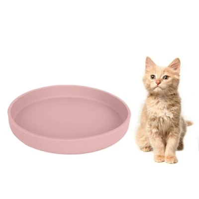 Image of Lollanda Feeding Bowl for Cats, Silicone Bowl, Oval Drinking Wide Dry Food and Wet (18 x 2.5 cm, Pink)