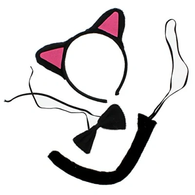 Image of Zac&#039;s Alter Ego Party Cosplay Costume Fancy Dress Instant Black Cat Set with Pink Ears Ideal for World Book Day