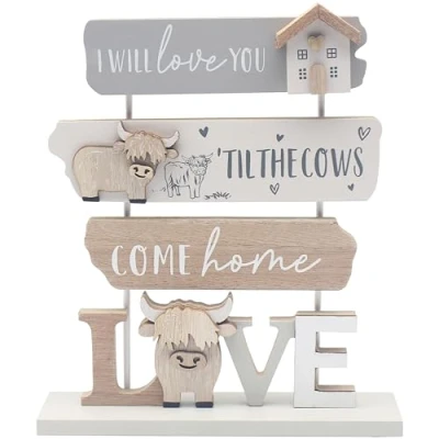 Image of Lesser &amp; Pavey Love Affection Highland Cow Wooden Plaque For Home Decor Gift and Acrylic Plaques Office Ideal Signs Birthday Gifts Women Men