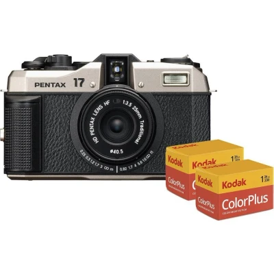 Image of Pentax 17 Compact Film Camera with Kodak Pack of 2, Black