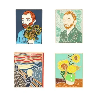 Image of ZoTuoART Van gogh Enamel Brooch Edvard Munch Apparel Pin Lapel Famous Works of Art Brooches and Pins Jewelry Badge for Clothes Bag Hats All (4Pcs)