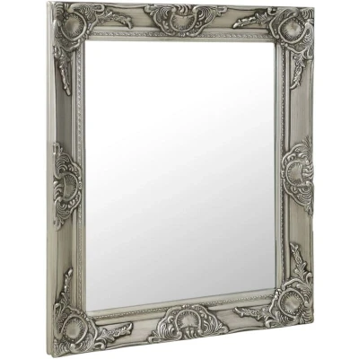 Image of vidaXL Wall Mirror in Baroque Style: Meticulously Crafted Wooden Frame, Unique Bevelled Edge, Silver Colour, with Mounting Hooks 50x60 cm