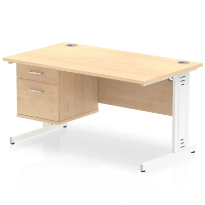 Image of Impulse 1400x800 Desk Maple White Cable Managed Leg + Fixed Pedestal
