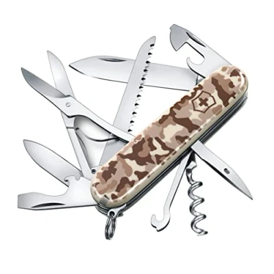 Image of Victorinox Huntsman Swiss Army Knife, Medium, Multi Tool, Camping 15 Functions, Large Blade, Bottle Opener, Desert Camouflage