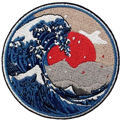 Image of Great Wave Off Kanagawa Patch Embroidered Badge Iron On Sew Emblem
