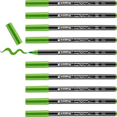 Image of edding 4200 porcelain brush pen light green 10 pens tip 1 4 mm felt for painting and decorating ceramics, dishwasher safe, lightfast ink, quick drying