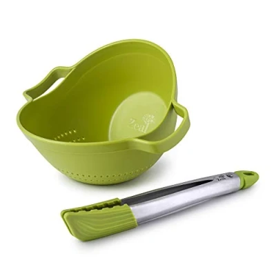 Image of Zeal Drain &amp; Serve Colander with Kitchen Tongs Set Lime