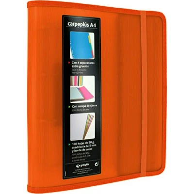 Image of Grafoplás 88200052 Folder with 4 Rings, A4, Orange, Polypropylene, Side Flap, Refill of 100 Sheets, Dividers and Transparent Envelope, Multiline.
