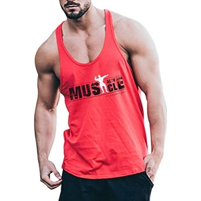 Image of Musclealive Mens Bodybuilding Tank Top Stringer Vest Cotton Ma Red S (Chest 37 Inch)