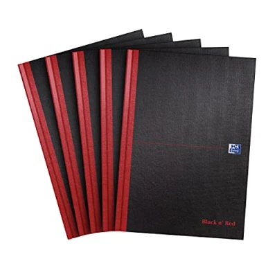 Image of Oxford Black n&#039; Red A4 Notebook, Hardback Casebound, 192 pages, Lined (Pack of 5)