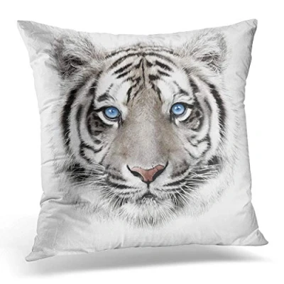 Image of Topyee Cushion Cover Face Portrait of White Bengal Tiger Blue Eyes Big 45x45cm/18x18 Inch Home Decor Throw Pillow Square Pillowcase for Bed Sofa