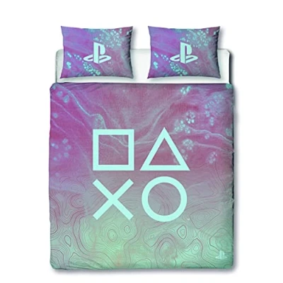 Image of PlayStation Marble Double Duvet Cover Officially Licensed Reversible 2 Sided Design with Matching Pillowcase, Polycotton, Pink (Double)