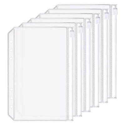 Image of 6 Pack A5 Holes Binder Zip Pockets Plastic Colored Zipper Folders Waterproof Loose Leaf Bags Lock Envelope for Documents Notebooks Cards (Zip Pocket, A5)