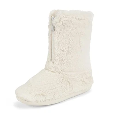 Image of Polar Womens Memory Foam Zipper Faux Fur Covered Rubber Sole Indoor Outdoor Cosy Luxury Boot Slippers Cream 9 YC0804_9