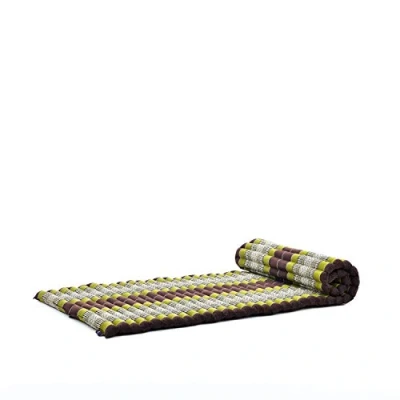 Image of Leewadee Foldable Floor Mattress Japanese Roll Up Futon Trifold Tatami Mat Guest Bed Camping Thai Massage Mat, Kapok Filled, 190 x 70 cm, Brown Green