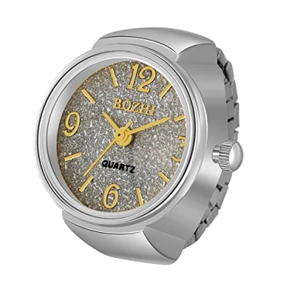 Image of JewelryWe Men Women Finger Watch Gold Silver Plated Elastic Rings Glitter Round Dial Quartz Ring Watches, for Xmas Christmas