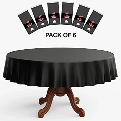 Image of Neatiffy 84 Inch 6 Pack Round Plastic Table Cloth Tablecloths for Picnic, Party, Banquet, Birthdays Waterproof Disposable/Reusable Cover Black