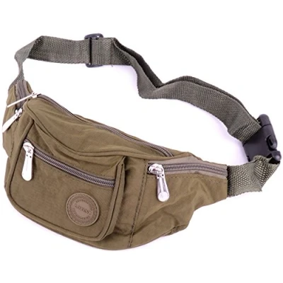 Image of Ladies / Womens Crinkled Nylon Bum Bag Waist Money Holder Green