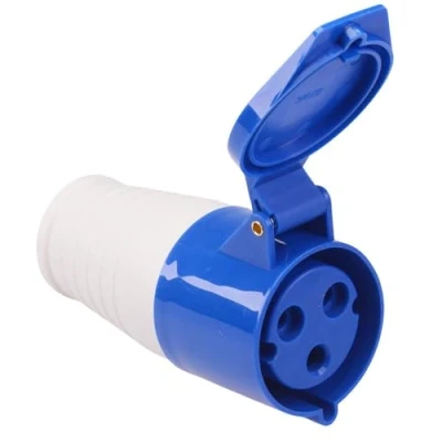 Image of Blue 32A 230V 2P+E Industrial Socket 3 Pin IP44 Cable Mount IEC60309 1/2