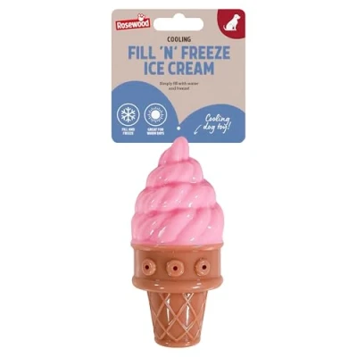 Image of Rosewood Cooling Fill &#039;n&#039; Freeze Ice Cream Toy for Dogs TPR Dog Toy, and Summer Fun, Outdoor Indoor Play Puppies, Teething Chew Assorted Blue or Pink, 1pc