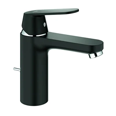 Image of GROHE Eurosmart Cosmopolitan Single Lever Basin Mixer A Water Saving Tap with Medium High Spout and Pop Up Waste Set in Midnight Black, 23325KW0