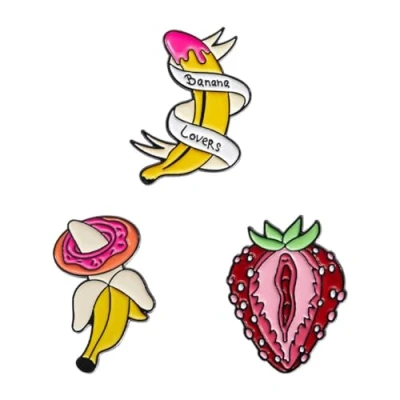 Image of Banana Strawberry Enamel Pin Funny Brooches Fruit Plant Brooch Lapel Bag Badges Cartoon Cute Pins for Backpacks Set Clothing Bags Jackets