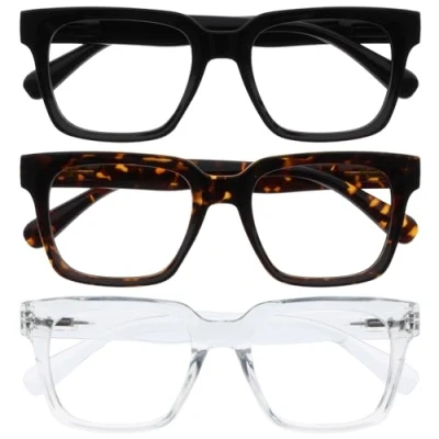 Image of OPULIZE ERA Blue Light Glasses Clear Lens Anti Reflective and Glare 3 Pack UV400 Protection Oversized Frame Computer Screen Black Brown Men Women +0.00