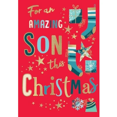 Image of Avant Garde Studios Modern Christmas Card, Son, red 9 x 6 inches Piccadilly Greetings