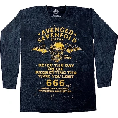 Image of Avenged Sevenfold T Shirt Sieze The Day Logo Official Dip Dye Black Long Sleeve L