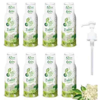 Image of 8 Pack Light Low Carb Fitness Syrup by FruttaMax Pump for Gift Zero Sugar with Stevia 60% Fruit Content 500ml (8 x Elderflower Lime Mint Light)