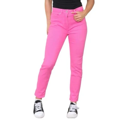 Image of M and CO Womens Mom Jeans Tapered Leg Straight Ladies High Stretch Denim Pants Pink Waist Size 22