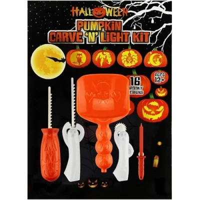 Image of AMOS Halloween Pumpkin Carving Kit with 16 Stencil Designs + 5 Tools