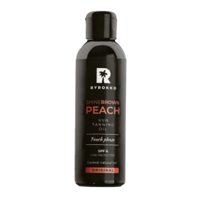 Image of BYROKKO Shine Brown Premium Tanning Accelerator Peach Oil SPF6 (150 ml), Tan for Sunbed &amp; Outdoor Sun, Natural Ingredients. Almond Oil, Olive Vitamin E, Cacao Butter
