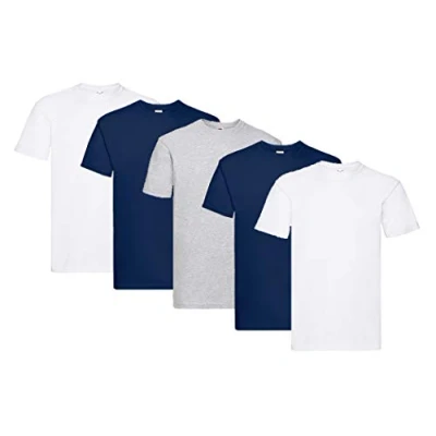 Image of Fruit of the Loom Men&#039;s Super Premium Short Sleeve T Shirt (Pack 5), 2white2navy1grey, L