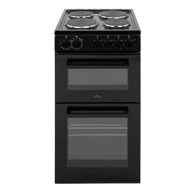 Image of Willow WE50TSB 62L Freestanding Electric Cooker, 50cm Wide Twin Cavity Cooker with Solid 4 Plate Hob, 31L Capacity Grill Cavity, 2 Year Warranty Black