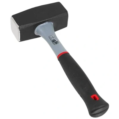 Image of SPARES2GO Lump Club Sledge Hammer Heavy Duty Fibreglass Shaft Hardened Steel Head TPR Comfort Grip Handle (4lb / 2kg)