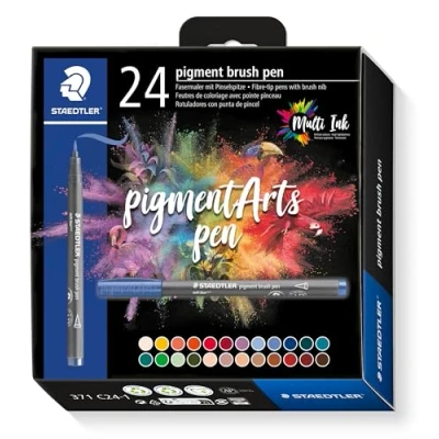 Image of STAEDTLER 371 C24 1 Pigment Arts Brush Pen Assorted Colours (Pack of 24)