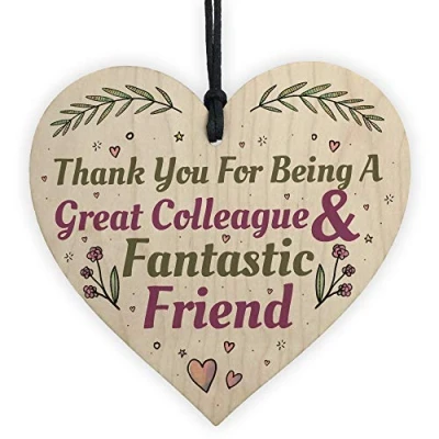 Image of RED OCEAN Great Colleague Friend Handmade Wooden Heart Sign Novelty Friendship Gift Leaving Job Thank You