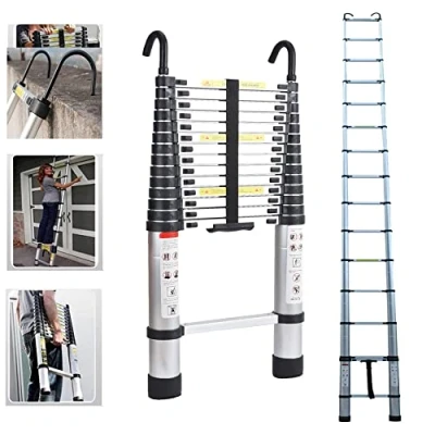Image of 6.2m/20.34 ft Aluminum Extension Telescopic Ladder wiht Roof Hook Multi Purpose Straight Telescoping Ladders Capacity 150kg/330lb with Certificate EN 131