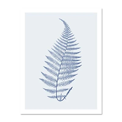 Image of Wee Blue Coo Botanics Cobalt Fern Alpestre Large White Framed Art Print Wall Poster 18x24 inch