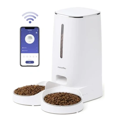 Image of FUKUMARU Automatic Cat Feeder, 4L Dog Feeders with Double Bowls, Support DIY Meals and Timed Control WiFi Food Dispenser