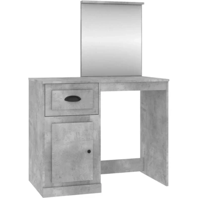 Image of vidaXL Modern Dressing Table with Mirror Concrete Grey, Engineered Wood Vanity Table, Ample Storage, Simple Assembly, Bedroom Furniture