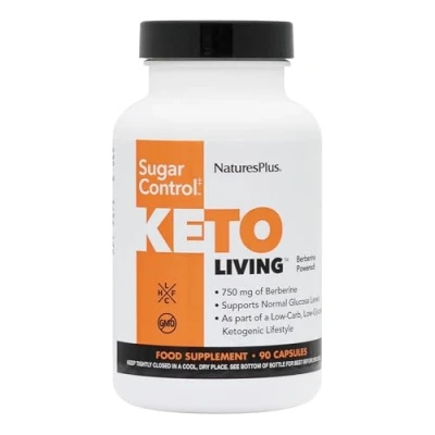 Image of NaturesPlus Keto Living Sugar Control Berberine Supplement with Chromium and Herbs Blood Control, Metabolism Gluten Free, Vegan 90 Capsules
