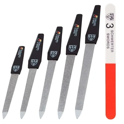 Image of 3 Swords Germany Double Sided Sapphire Metal Nail File Set (5 pcs.) with Way Buffer (1 pc.) Made in (695)