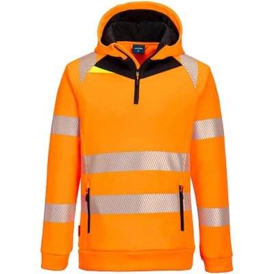Image of Portwest DX4 Hi Vis 1/4 Zip Hoodie Orange/Black 4XL