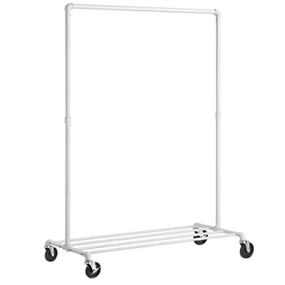 Image of SONGMICS Clothes Rail, Rack on Wheels, Heavy Duty Clothing Holds 90 kg, Industrial Design, Coat Stand with 1 Hanging Rail and Shelf, for Bedroom Laundry Room, White HSR061W01