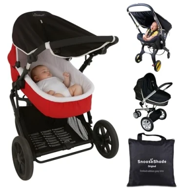 Image of Universal Fit Pram and Carrycot Sun Shade (Newborn 6/9m); Blocks 99% of UV, More Coverage Than a Umbrella; SnoozeShade Original Grey Trim; Blackout Blind Cover for